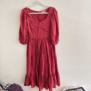 JessaKae Freshly Picked Red Pear Prairie Midi Dress Size L Flowy Cottagecore